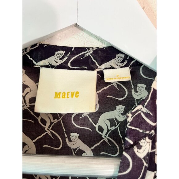 Maeve Womens Black White Monkey Print Button-Up Blouse Size 0 Pleated 3/4 Sleeve - Picture 3 of 9